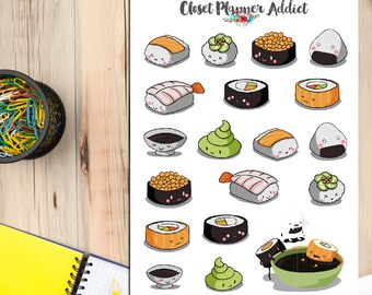 Kawaii Sushi Planner Stickers | Sushi Stickers | Japanese Food Stickers | Kawaii Stickers (S-122)