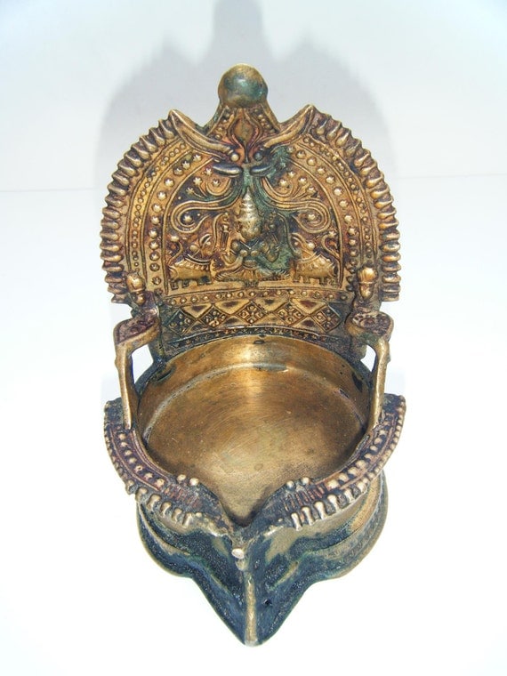 Vintage Old Brass Oil Lamp Goddess Laxmi Original Temple Lamp