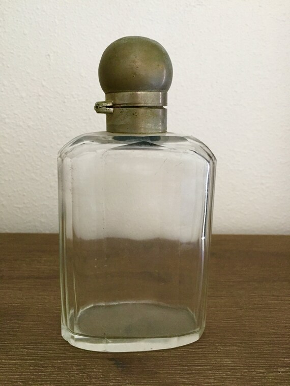 German Glass Flask with Metal Lid Art Deco Flask Vintage