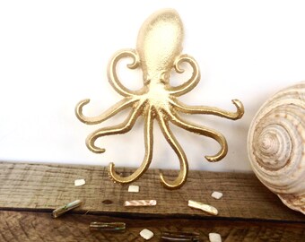 Gold Octopus Hook - Jewelry Hanger - Gold Wall Decor - Necklace Holder - Bathroom Wall Art - Gold Decor - Octopus Wall Art - Key Holder Wall