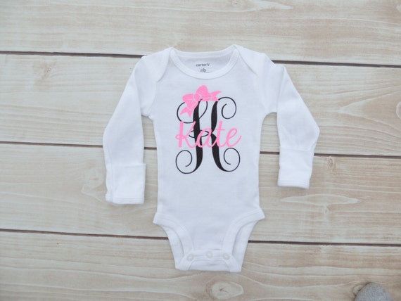 Glitter monogram onesie baby girl onesie bodysuit by Our5loves