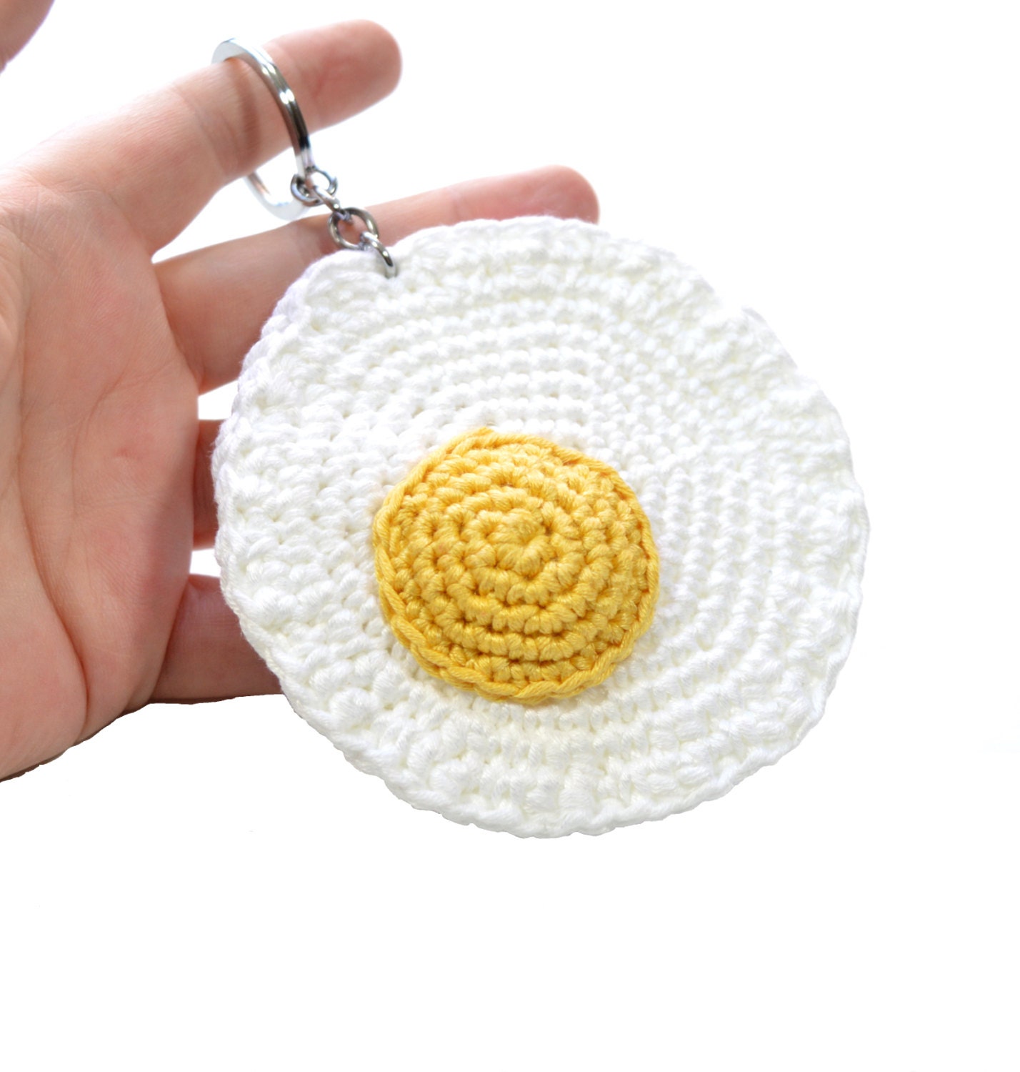 Fried egg amigurumi. Crochet food. Fried egg keychain.