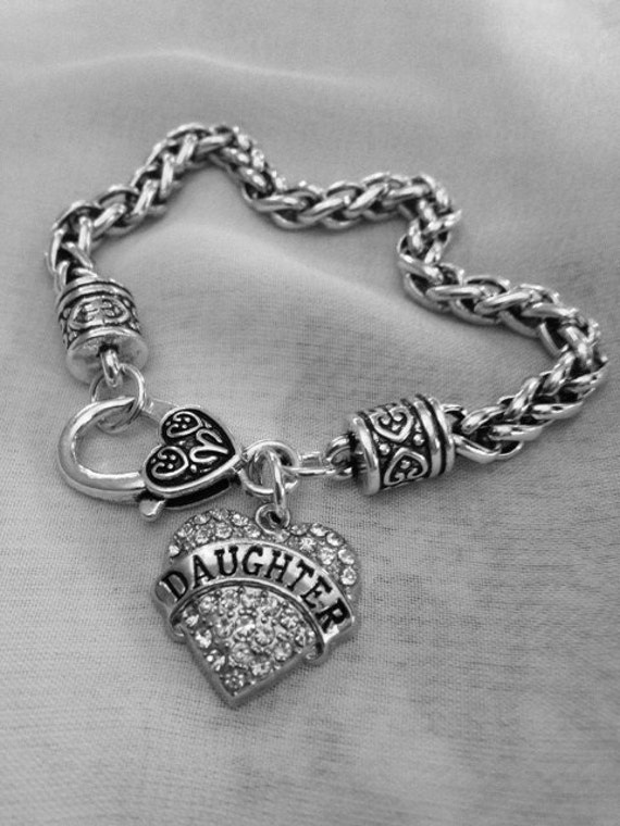 Daughter Bracelet Daughter Crystal Heart Charm Bracelet Gift