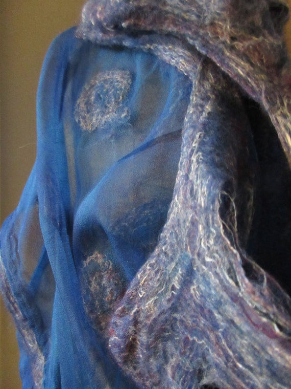 Items Similar To Nuno Felt Scarfshawl Blue Silk Merino Wool Hand Felted Ooak Art To Wear 