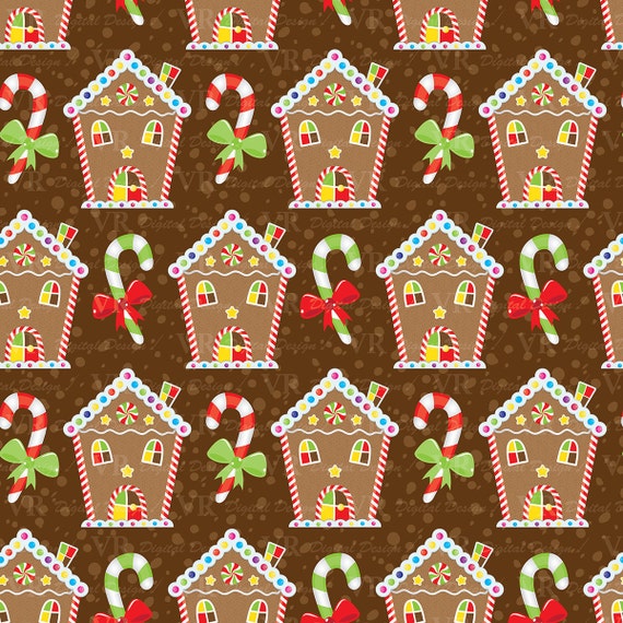 Christmas Gingerbread Digital Paper Set Gingerbread House