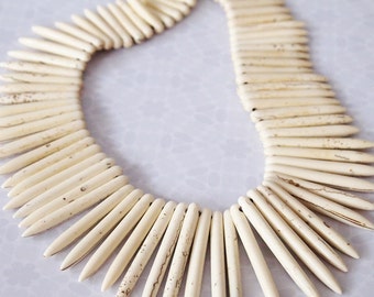Strand Gemstone Howlite Magnesite Graduated Stick Spike Beads Cream Bone Size Ranges 20 - 48mm QTY approximately 90 beads