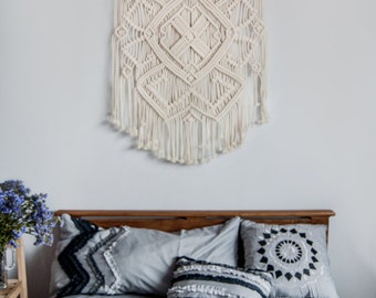 Macrame wall hanging, vintage macrame, macrame wall art, boho decor, macrame wall decor, bohemian wall hanging, ivory macrame Ethnic Pattern