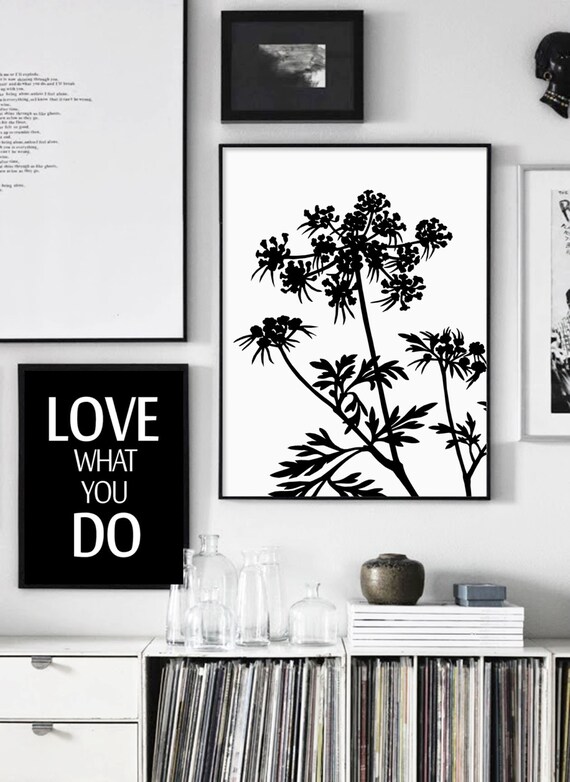 Black and White Botanical Print Herbs Grass Wall Art Nordic