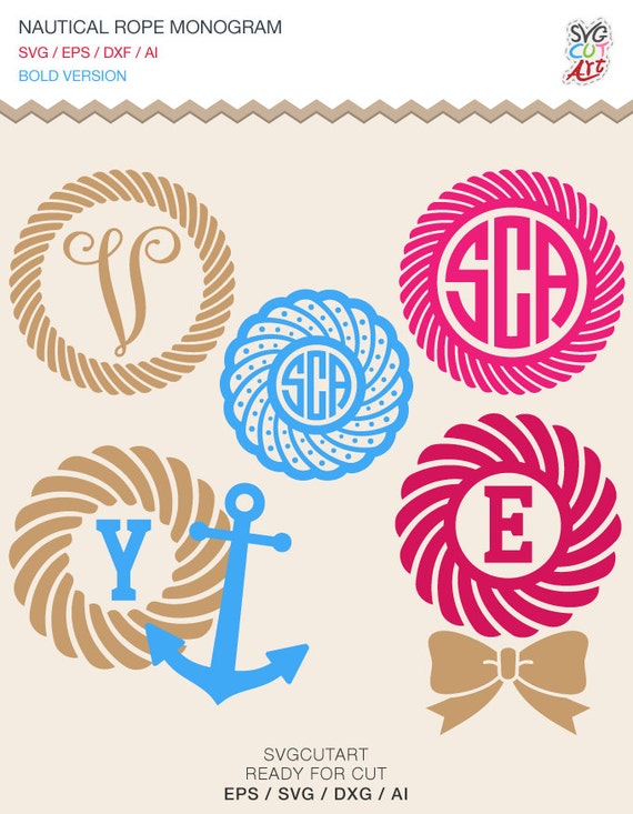 Download Nautical Rope Monogram DXF SVG EPS navy cutting Frames Anchor