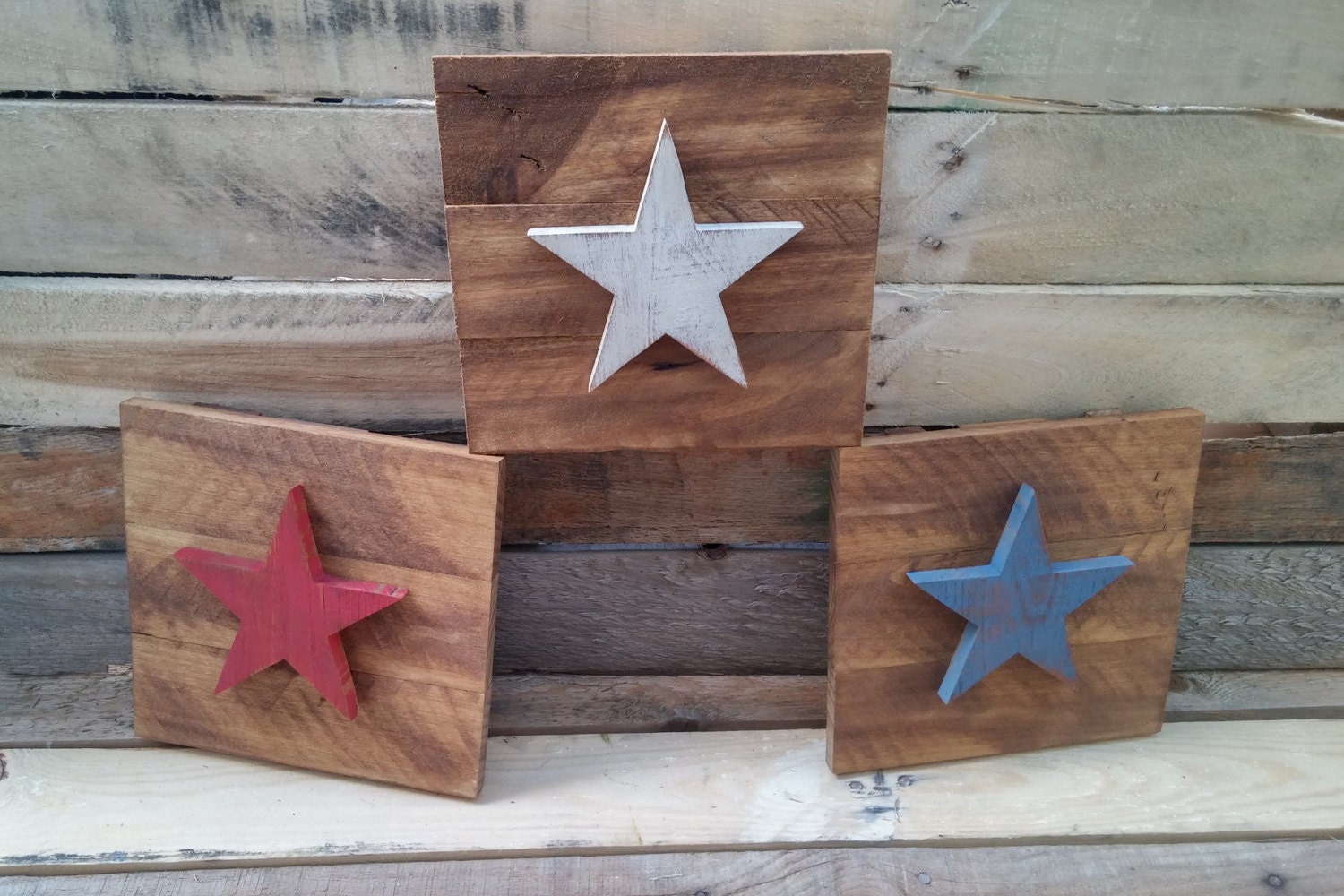 Patriotic Reclaimed Wood Stars Primitive Stars Set Of 3