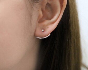 Ear Jacket, Arc Ear jacket, rose gold ear jacket, simple cz ear jacket, delicate ear jacket, minimalist ear jacket, dainty silver ear jacket