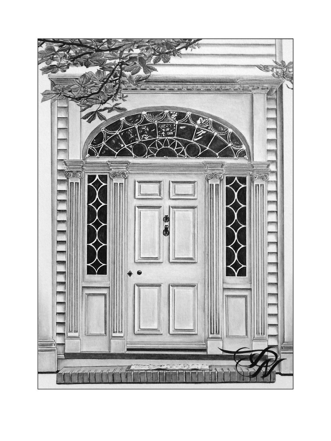 Custom Home-Entrance Portrait Detailed Front Door Drawing