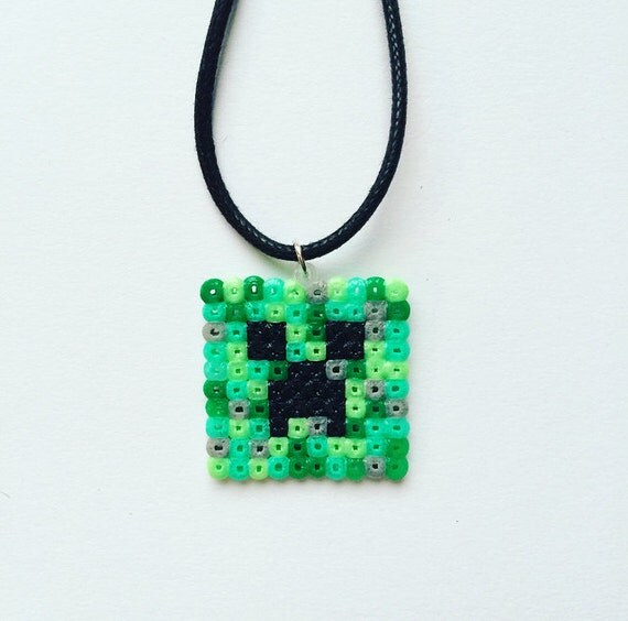 Minecraft Creeper Hama Bead Necklace by on Etsy