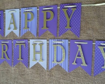Purple & Gold Birthday Banner, Sophia the 1st Inspired Banner, Girl Birthday Banner, Happy 1st Birthday Banner, Purple Birthday Banner