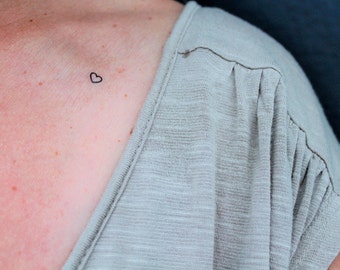 12 tiny heart temporary tattoos/ heart tattoos / tiny tattoos / black tattoos/ lovers tattoos / outline tattoo/ valentine gift