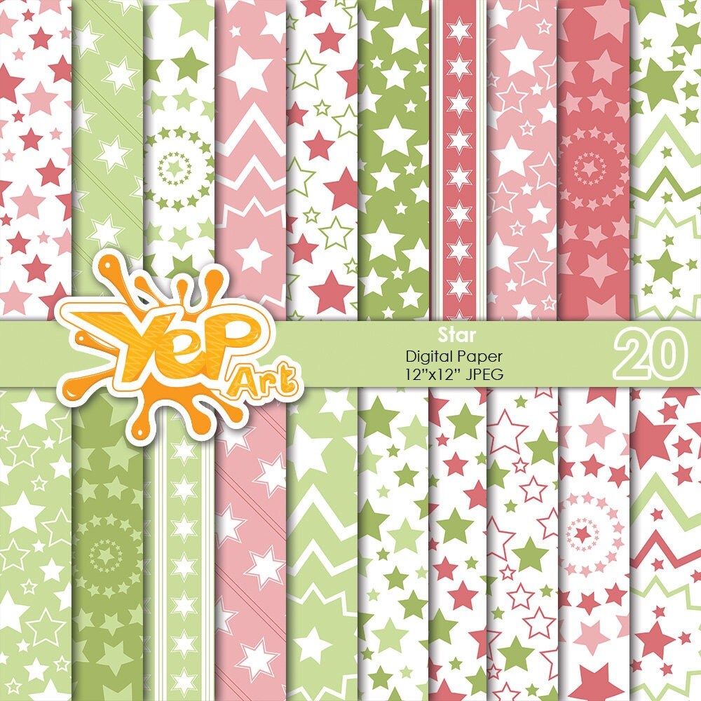Star Digital Papers Star Scrapbook Paper Digital Paper by YepArt