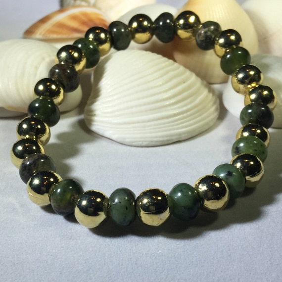 DreamCuff - Chinese Jade Beaded Stretch Bracelet (8mm Rondelles) with