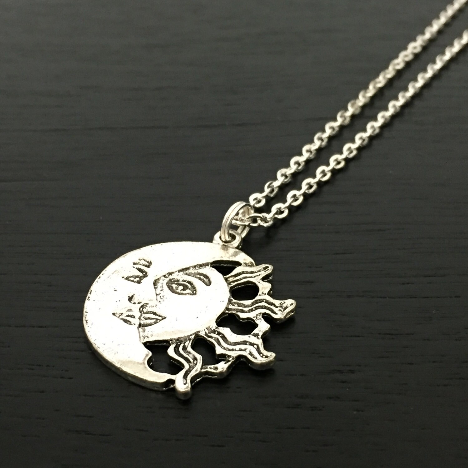 sun & moon necklace half moon half sun silver charm necklace