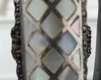 Elongated Sterling Marcasite Mother of Pearl Dallas Prince Design