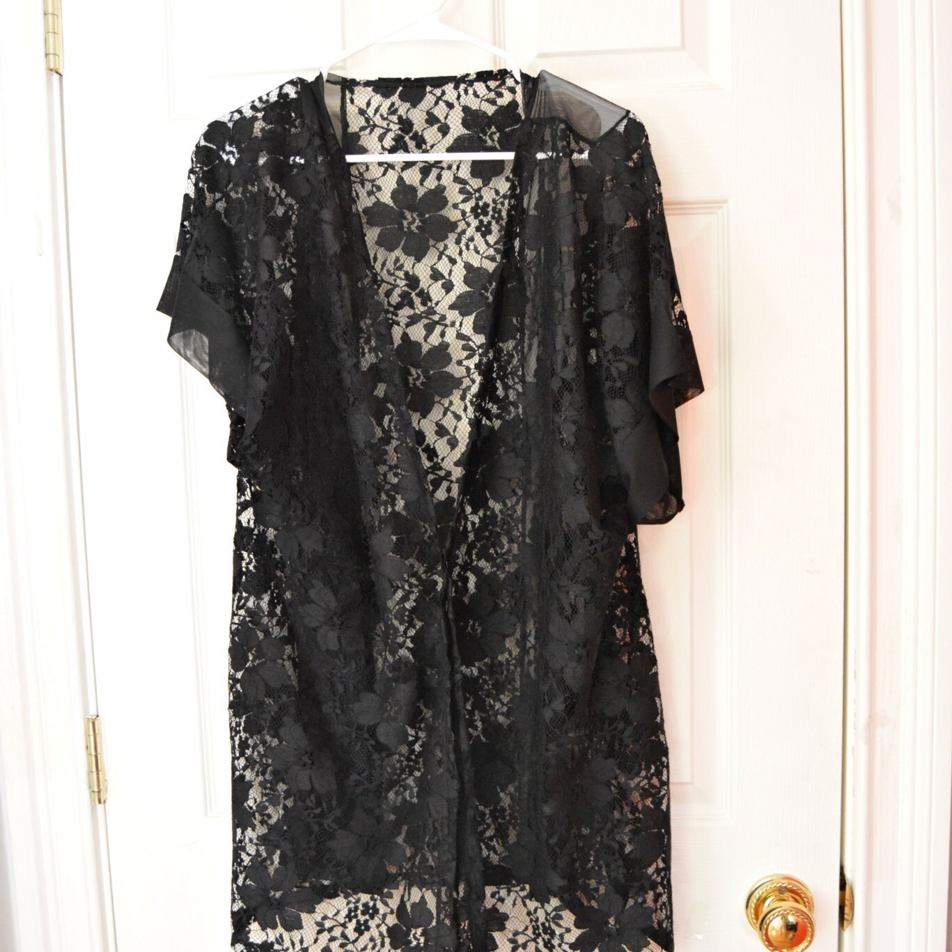 Black lace robe women robe lace kimono lace by MarchSevenStudios