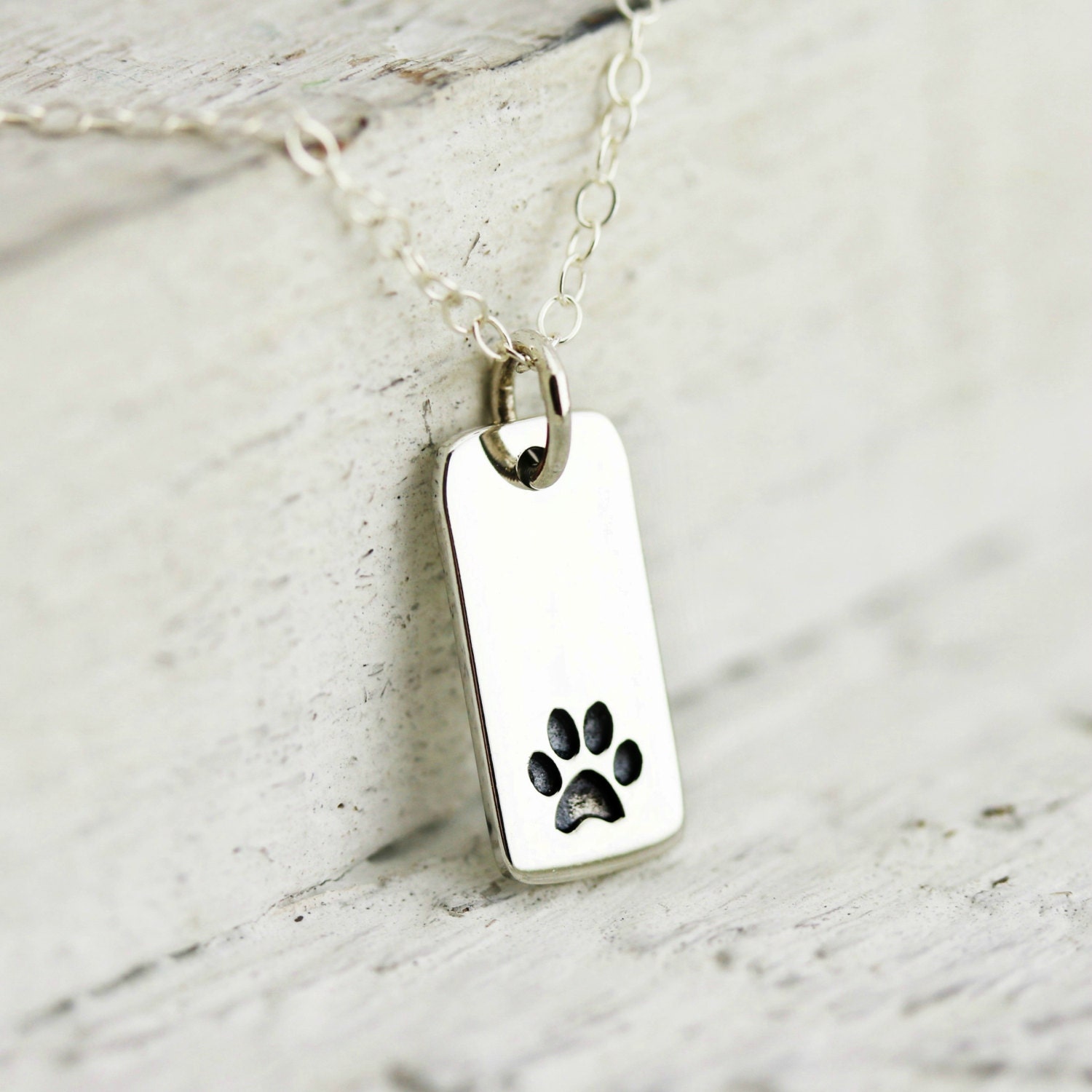 Paw Print Necklace Sterling Silver Paw Print Tag Necklace