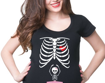 Ballerina Skeleton Maternity T-Shirt Pregnancy Top Gift For Pregnant Woman Birth Announcement Tee Shirt