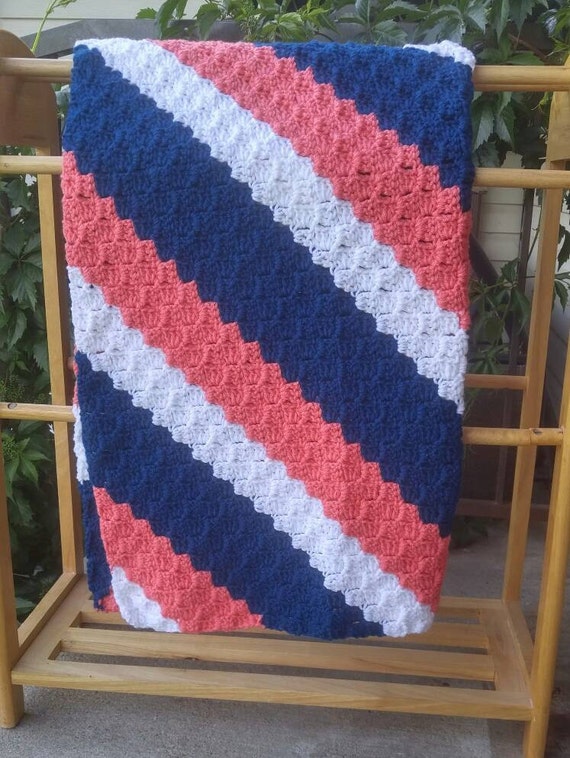 Crocheted Diagonal Striped Baby Blanket/Lap Blanket