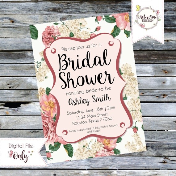 Floral Bridal Shower Invitation by AsterLaneDesign on Etsy