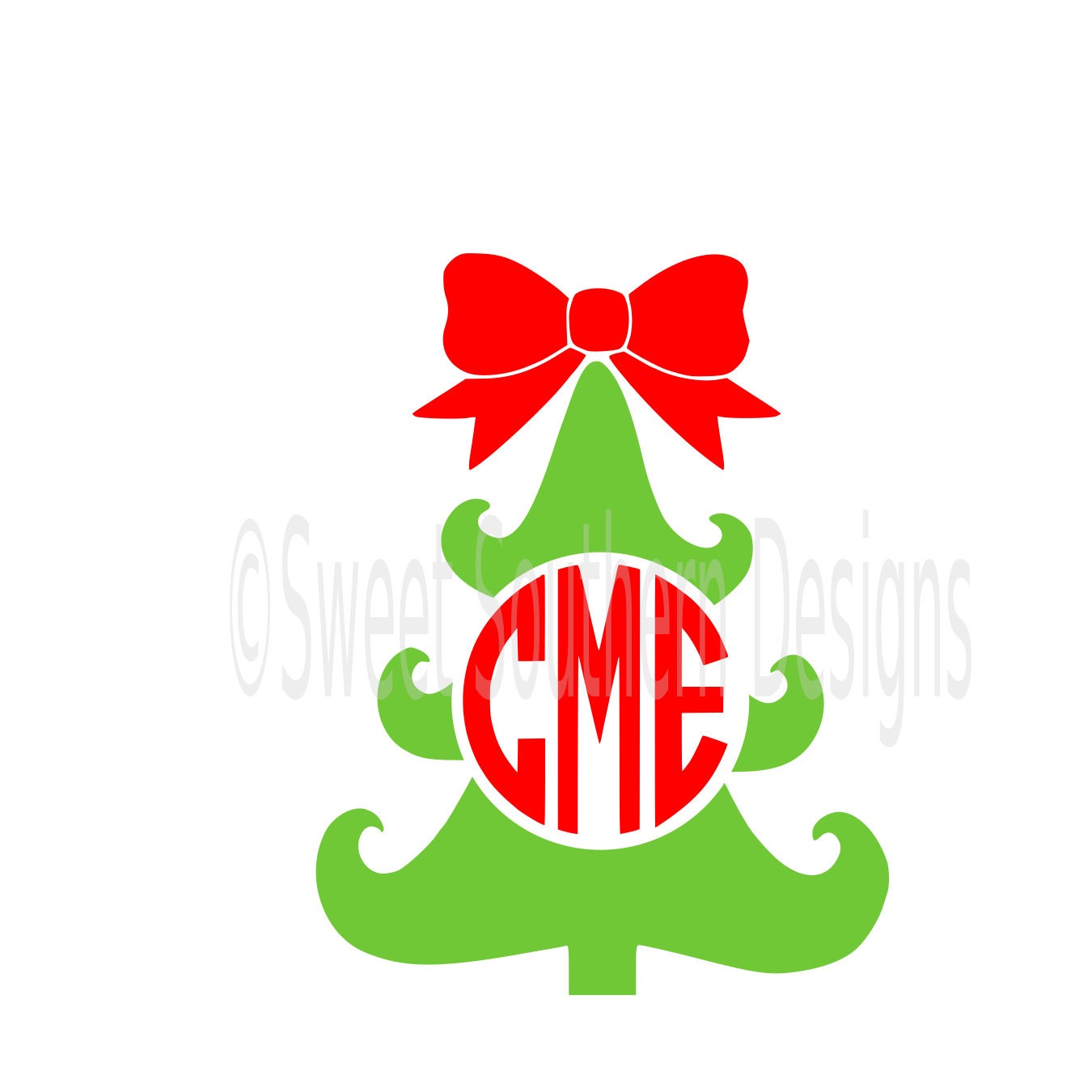 Download Christmas tree monogram with bow SVG instant download design