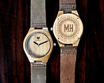 5th Anniversary Gift, Personalized Wooden Watch - Engraved Bamboo Wood Watch