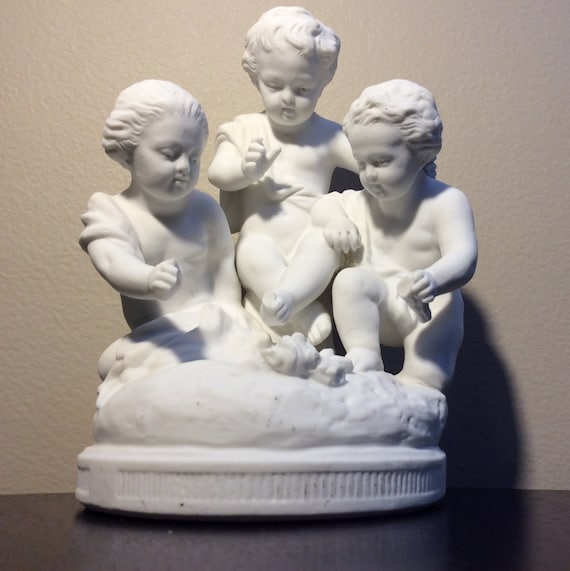 Parian bisque porcelain figurine 3 children Vincennes mark