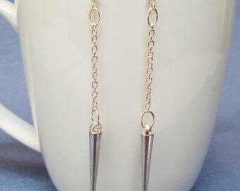 Silver chain & silver spike earrings, silver earrings, dangle earrings, chain earrings, silver spike