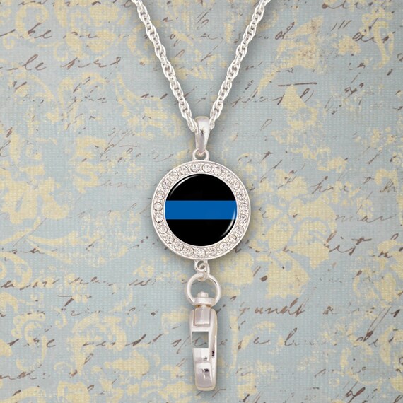 Thin Blue Line Badge Holder Necklace by PoliceJewelryGifts