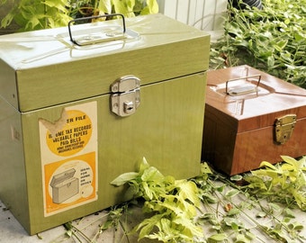 Pair of Metal File Boxes - 1960s - 1970s Vintage - An odd but complementary couple - VG cond