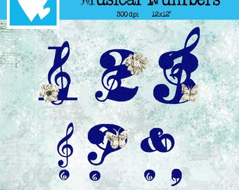 21 Musical Numbers and Special Symbols Vectors: digital felt like material blue color Clip Art Digital Scrapbooking