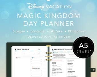 A5 Printable Planner Inserts | Disney Vacation Magic Kingdom Planner | Daily Planning Sheet w/ Quick Reference Guides | INSTANT DOWNLOAD