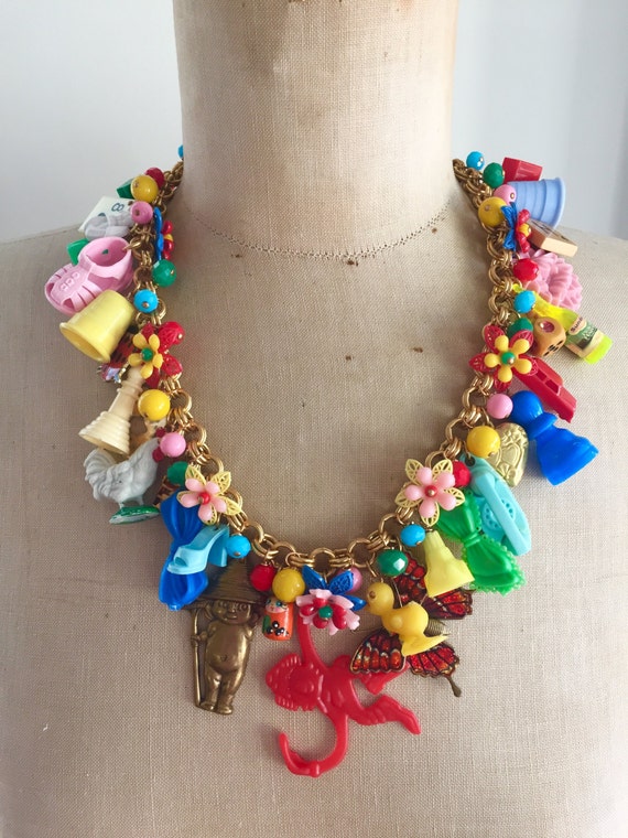 Vintage Toy Necklace Flower Necklace Statement by CurioJewellery