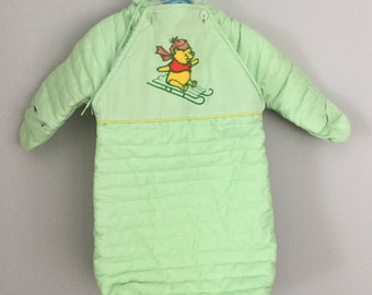 Vintage Winnie The Pooh Green Baby Bunting Snowsuit 0-6 months