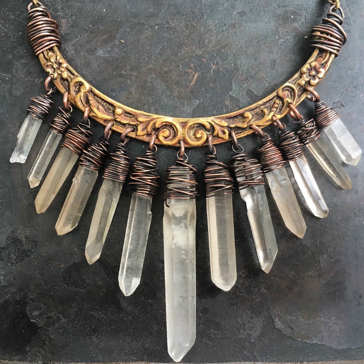 Raw Crystal Necklace Raw Quartz Statement Necklace Wire Wrap