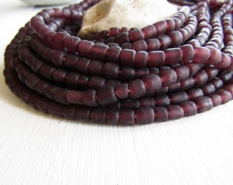 purple seed Beads, purple glass beads, matte dark prune translucent , tube barrel spacer , New Indo-pacific 3 to 6mm / 22 inch strd - 6BB1-5