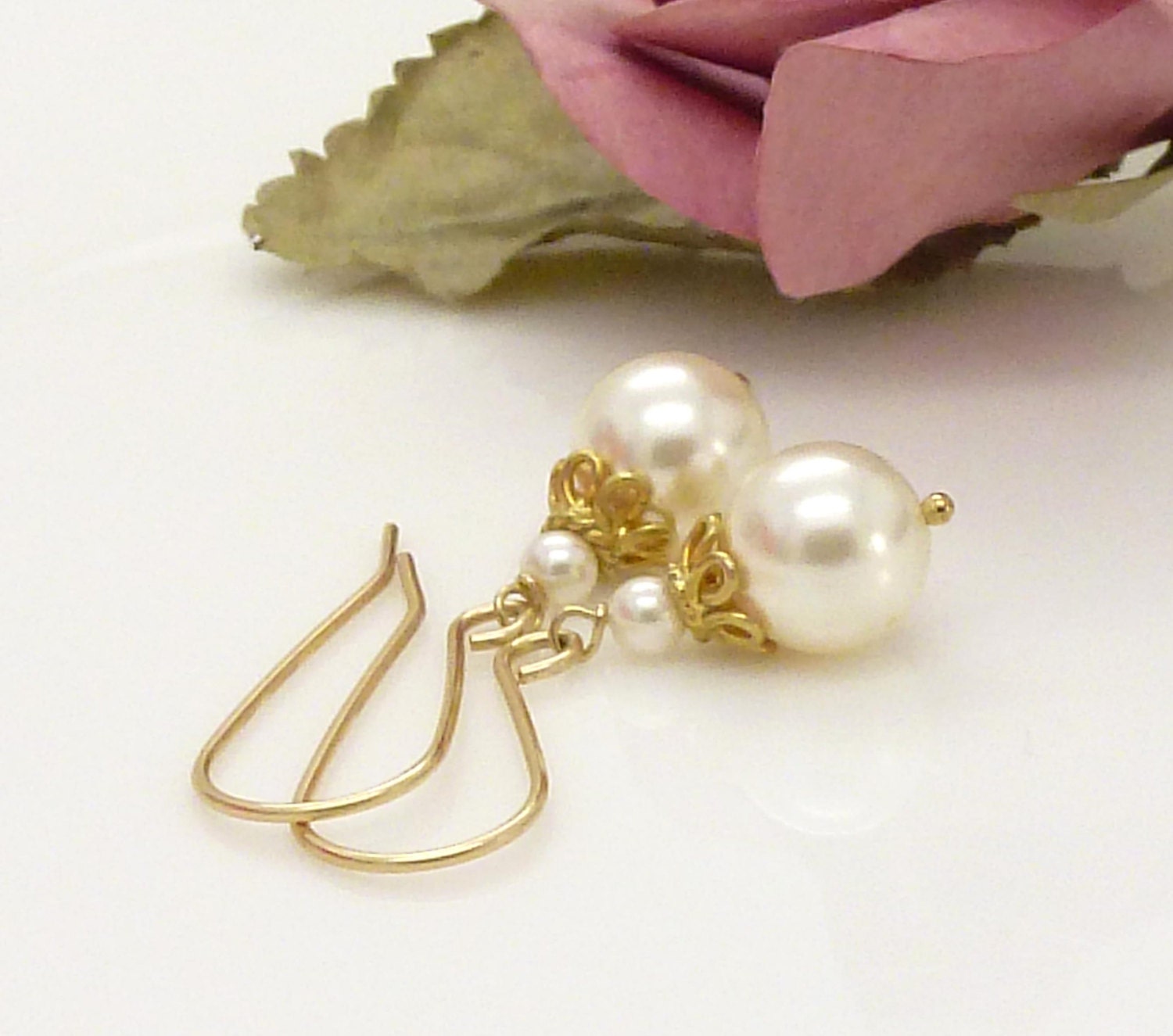 Wedding earrings Gold ivory pearl earrings Gold bridal