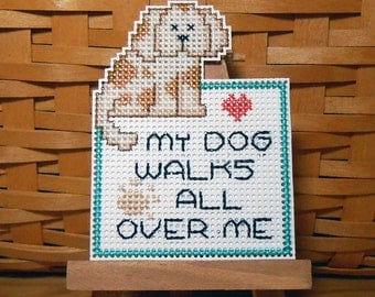 My Dog Handstitched Magnet - Handmade Cross Stitch Magnet - Free U.S. Shipping