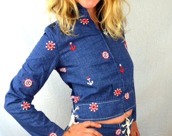 RARE Vintage 1960s Patty Woodard FUN Nautical Set - Jacket, Skirt and Matching Pants