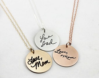 Custom Handwriting Necklace - Handwriting Signature Necklace - Remembrance Memorial - Silver, Rose Gold Filled, Yellow Gold Filled