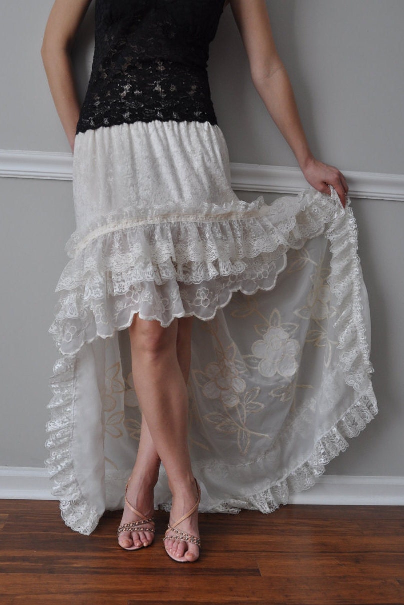 Ivory Hi Low Ruffle Bustle Skirt Steampunk Bohemian Gypsy