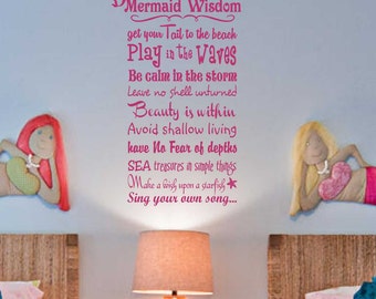 Mermaid Wisdom Rules, Vinyl Wall Lettering, Vinyl Wall Decals, Vinyl Decals, Vinyl Lettering, Wall Decals, Mermaid Decal, Girl Room