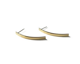 Gold curved bar studs earrings with sterling silver posts - long brass bar earrings - curved bar - minimalist earrings