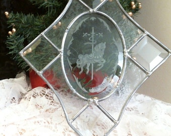 stained glass clear beveled Carousel Horse Panel Suncatcher