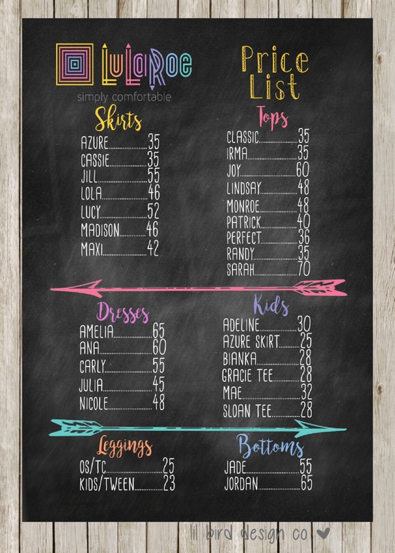 Lularoe Chalkboard Price List by LilBirdDesignCo on Etsy