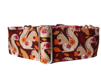 Squirrel Martingale Collar, 2 Inch Martingale Collar, Fall Martingale Collar, Squirrel Dog Collar, Greyhound Collar, Whippet Collar